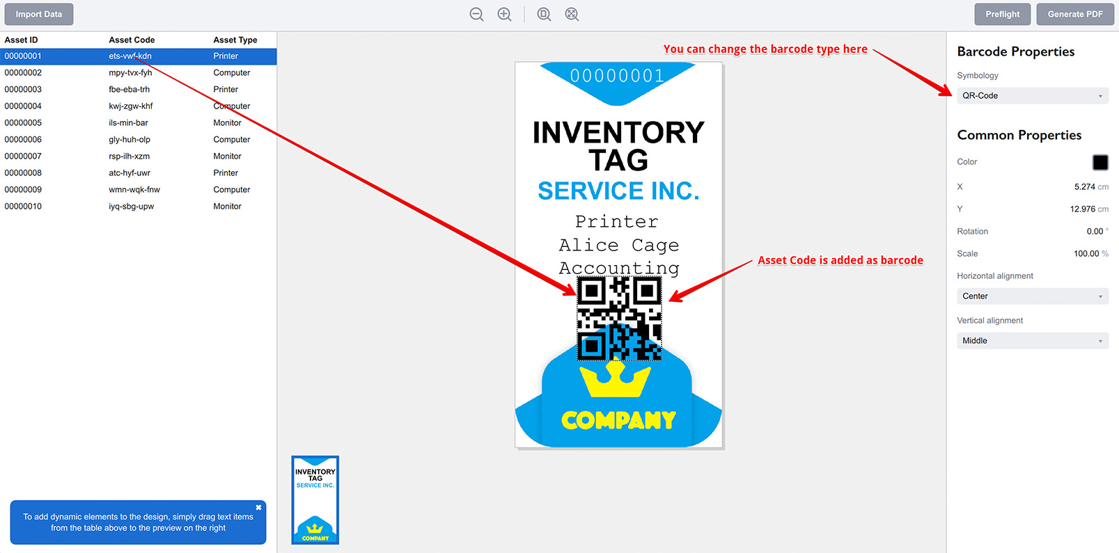 Barcode added to inventory tag in Ticket Wizard