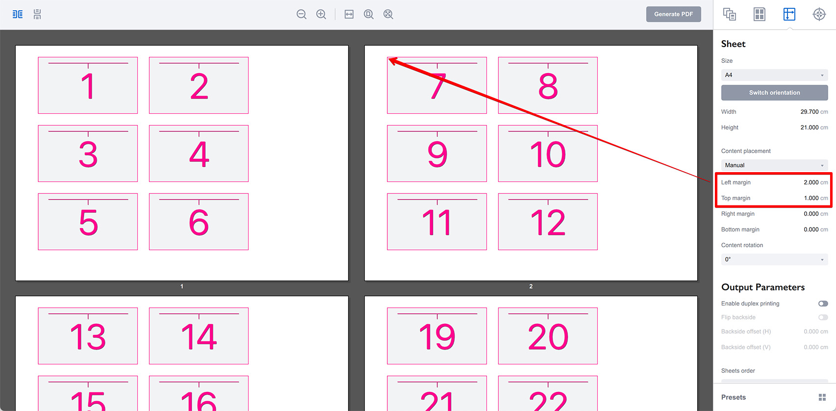 Manual pages grid position in Imposition Wizard