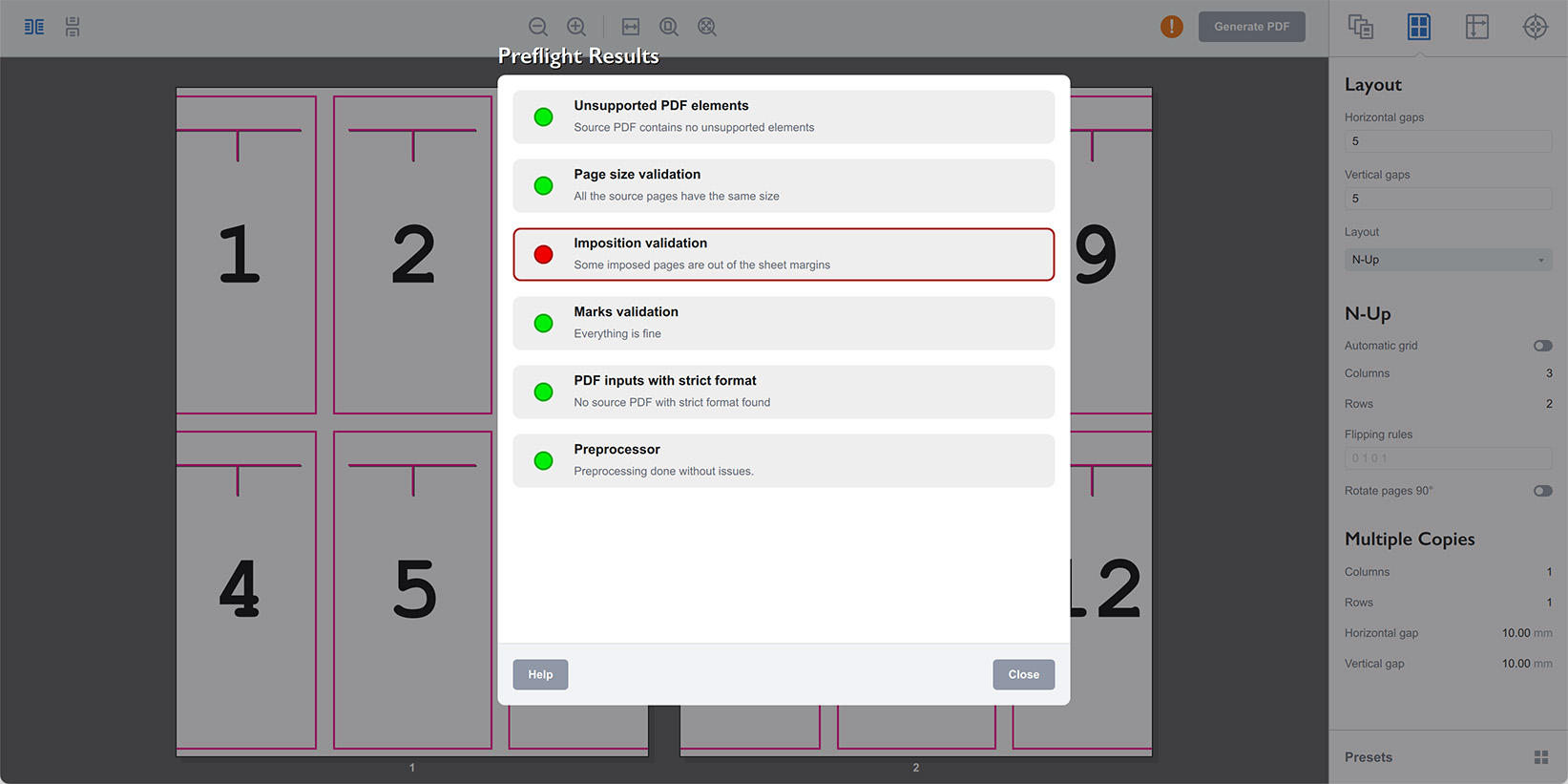 Preflight tool in Imposition Wizard