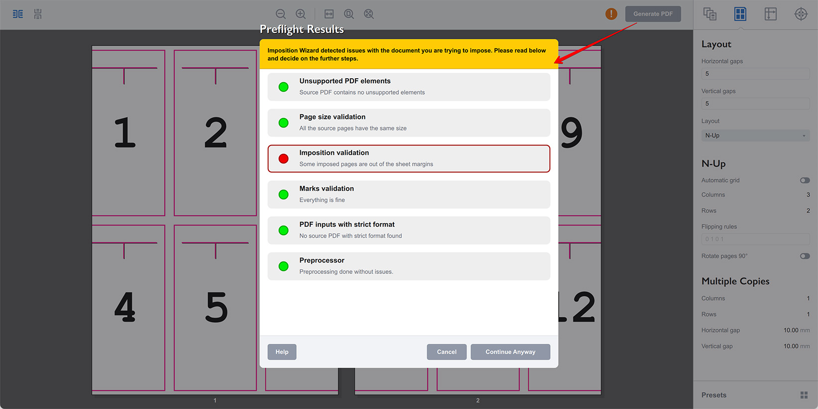 Preflight tool pops up before you impose