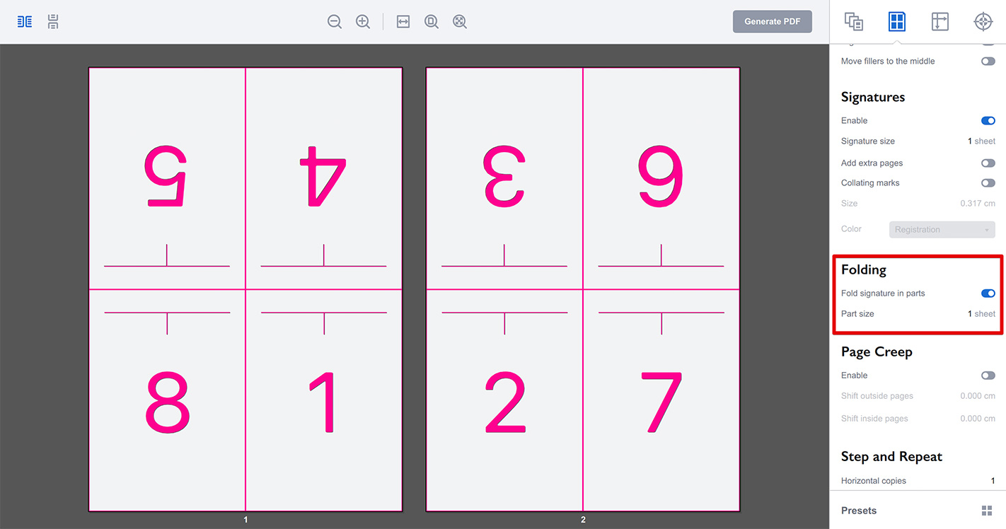 Booklet folding options in Imposition Wizard