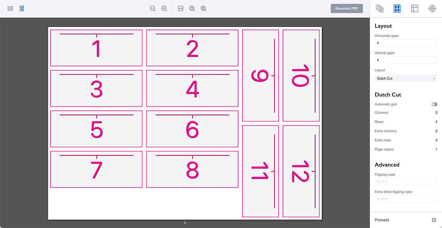 Dutch Cut layout in Imposition Wizard