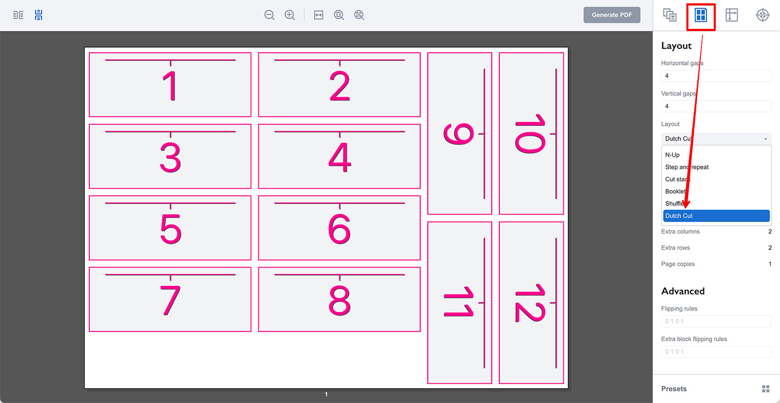 Enabling Dutch Cut layout in Imposition Wizard