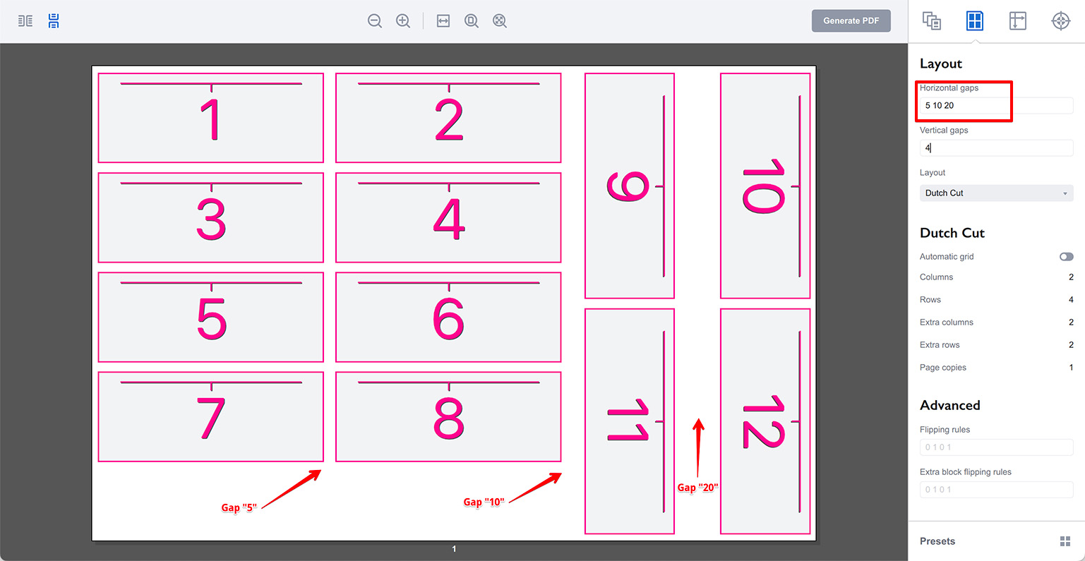 Page gaps in Dutch Cut