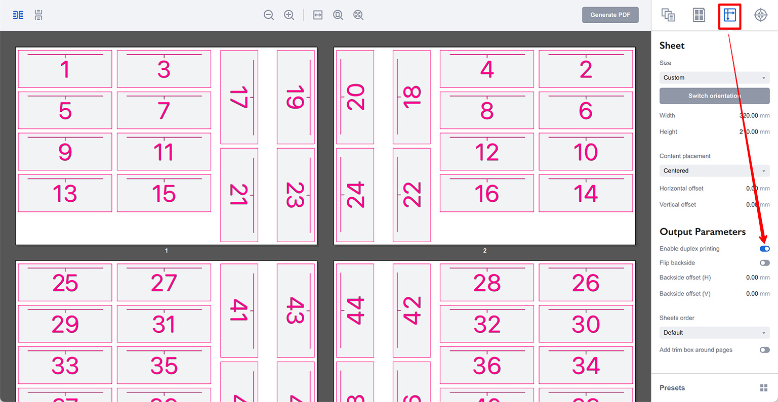 Dutch Cut layout in duplex printing mode