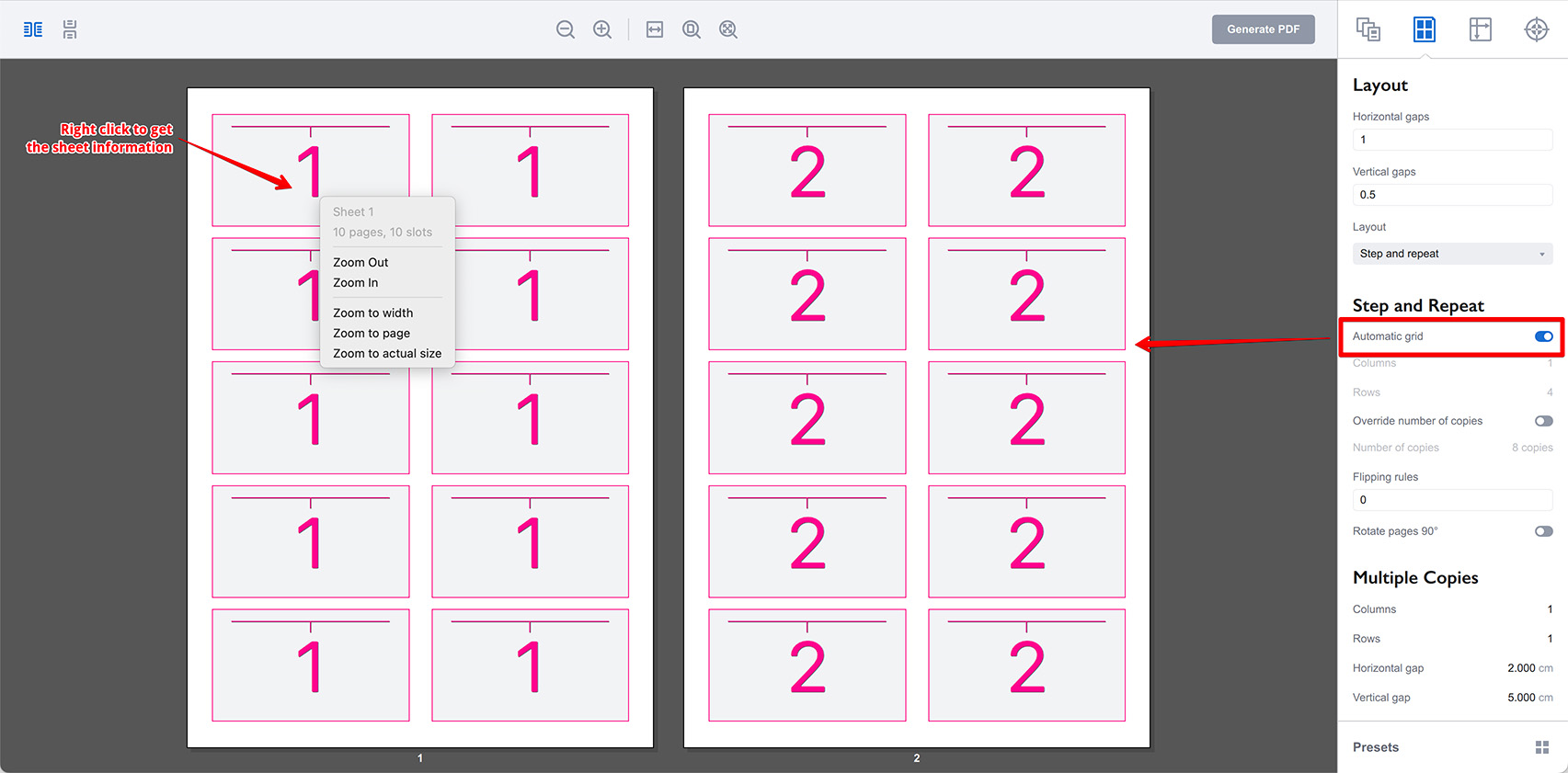 Automatic step and repeat layout in Imposition Wizard