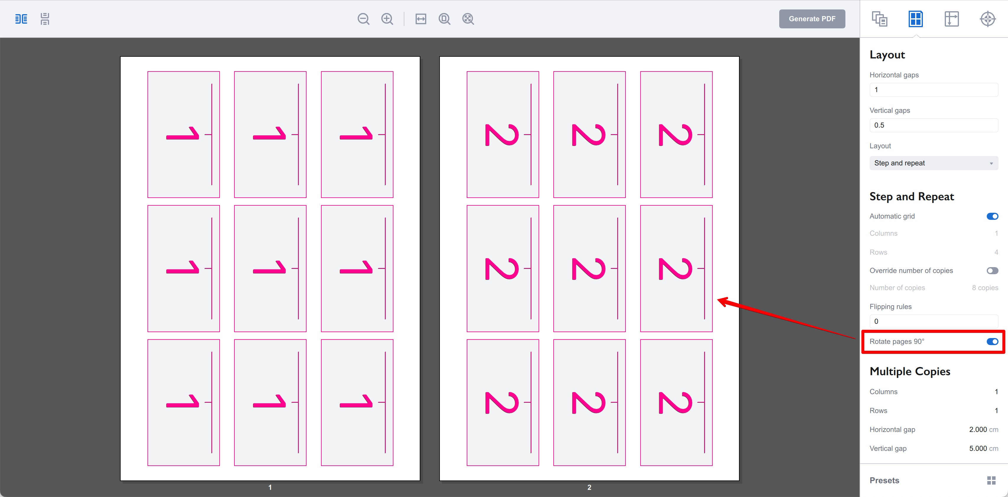 Step and Repeat (Business Cards) Imposition Layout