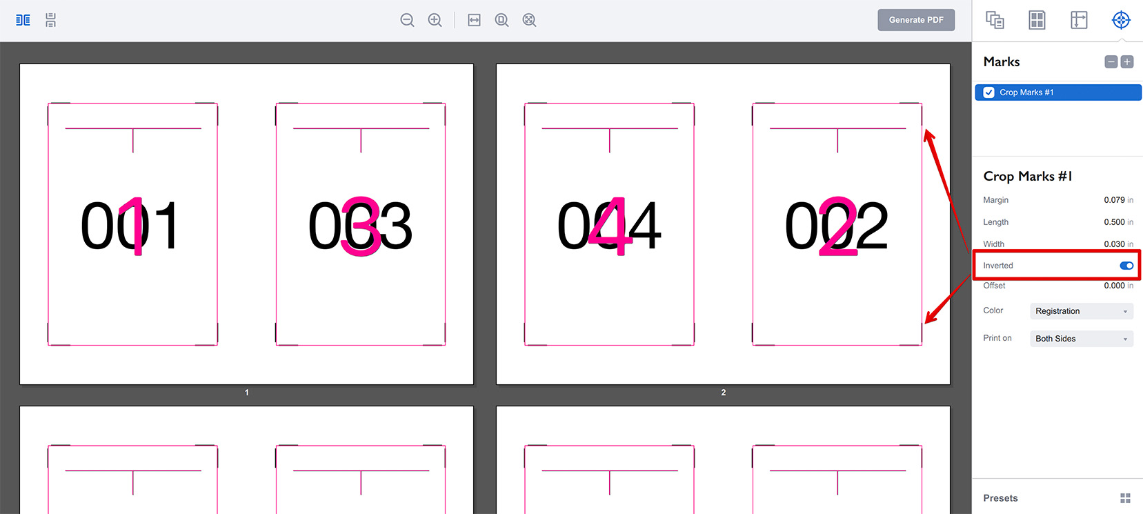 Inverted crop marks in Imposition Wizard