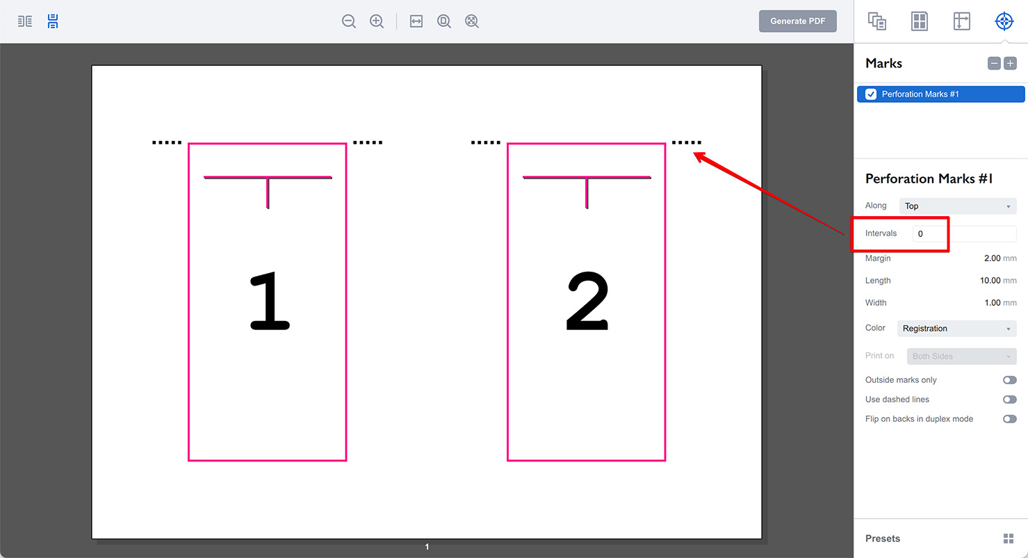 Moving perforation marks in Imposition Wizard