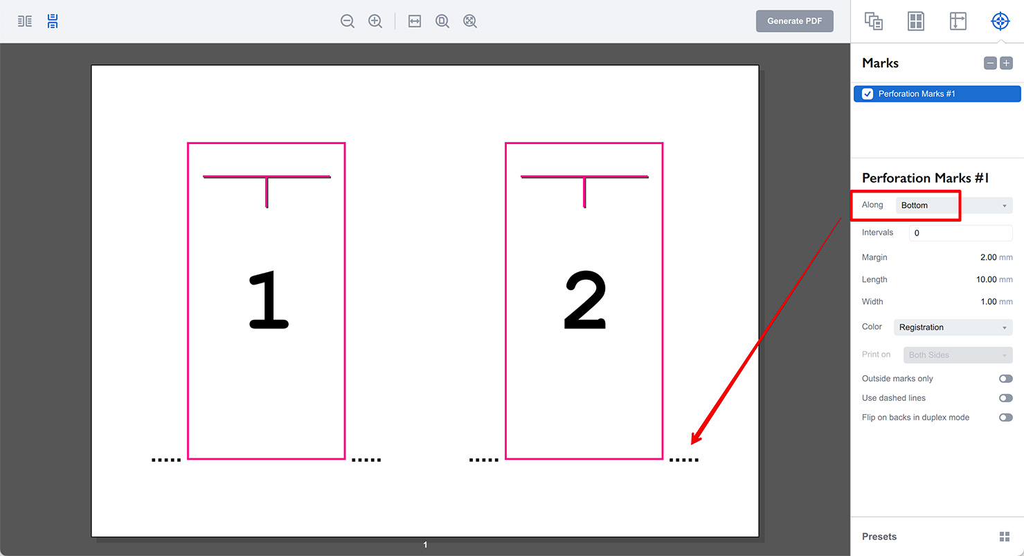 Changing the perforation marks base side to bottom