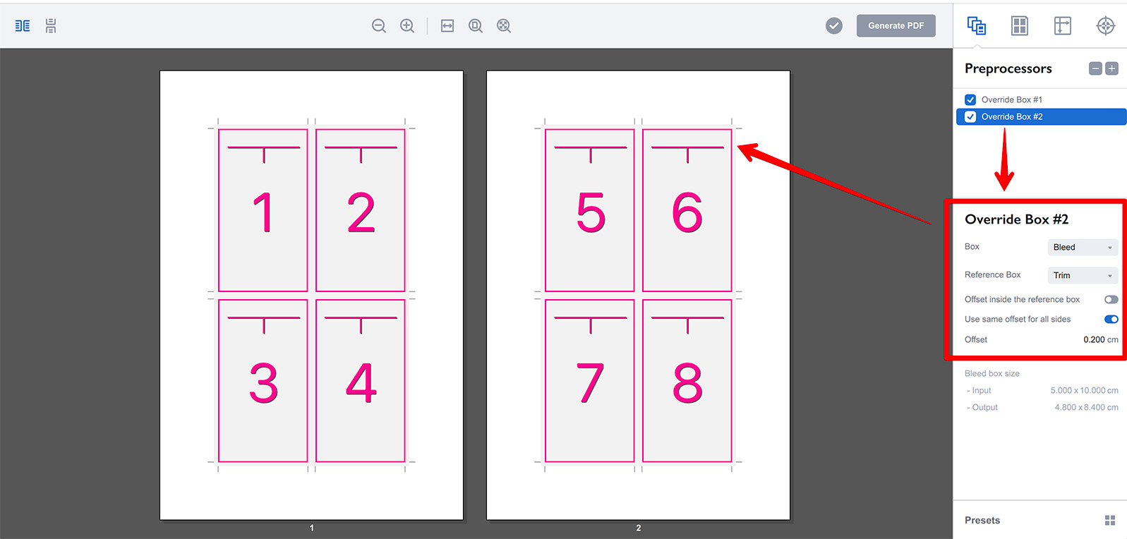 Adding bleeds using Override Box preprocessor