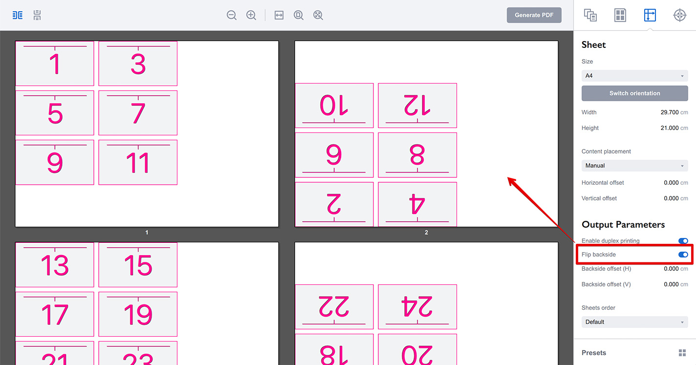 Backside flipping in duplex printing in Imposition Wizard