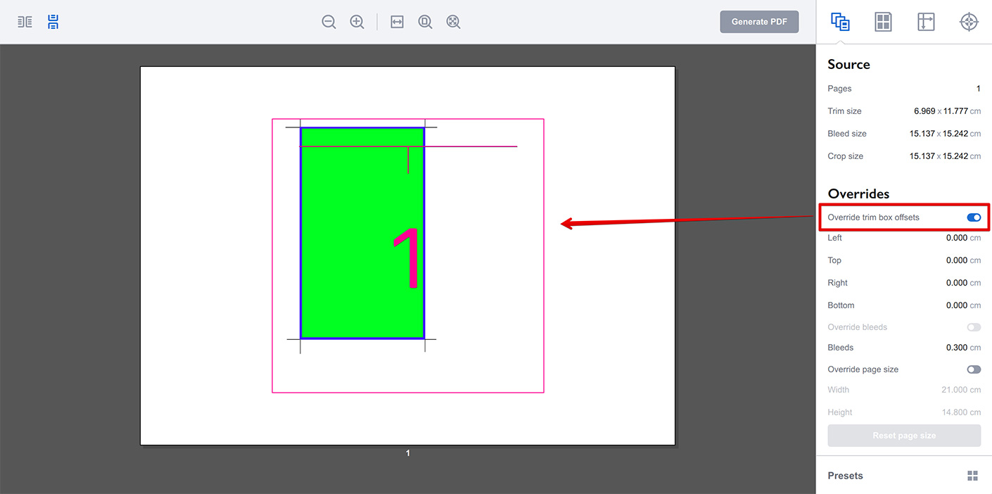 Custom trim box in Imposition Wizard