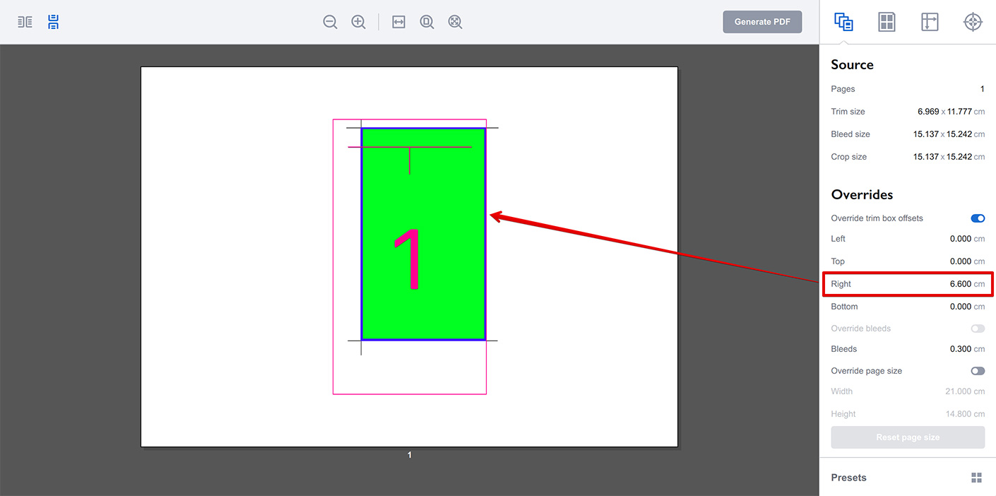 Overriding trim box in Imposition Wizard