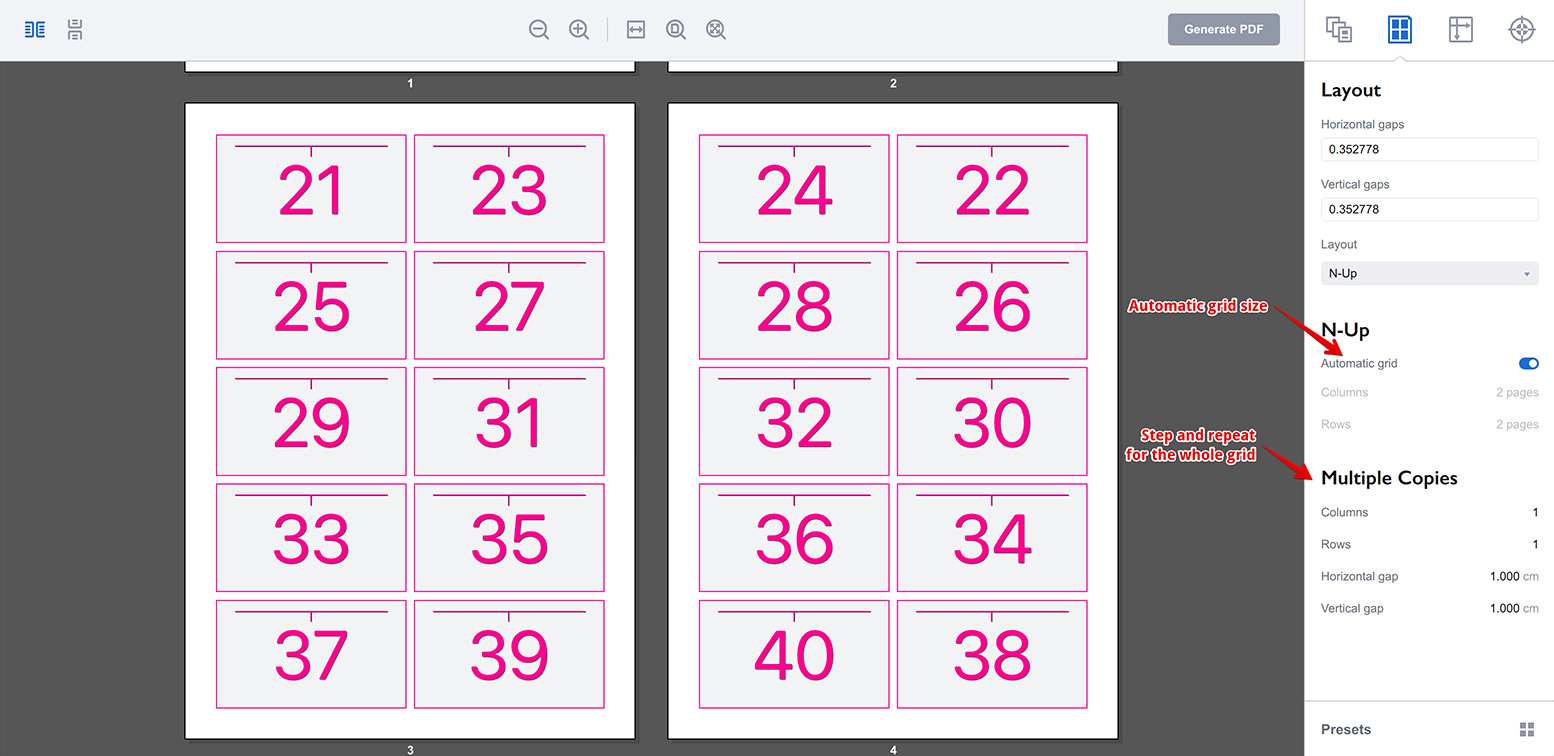 Automatic grid size and multiple copies printing