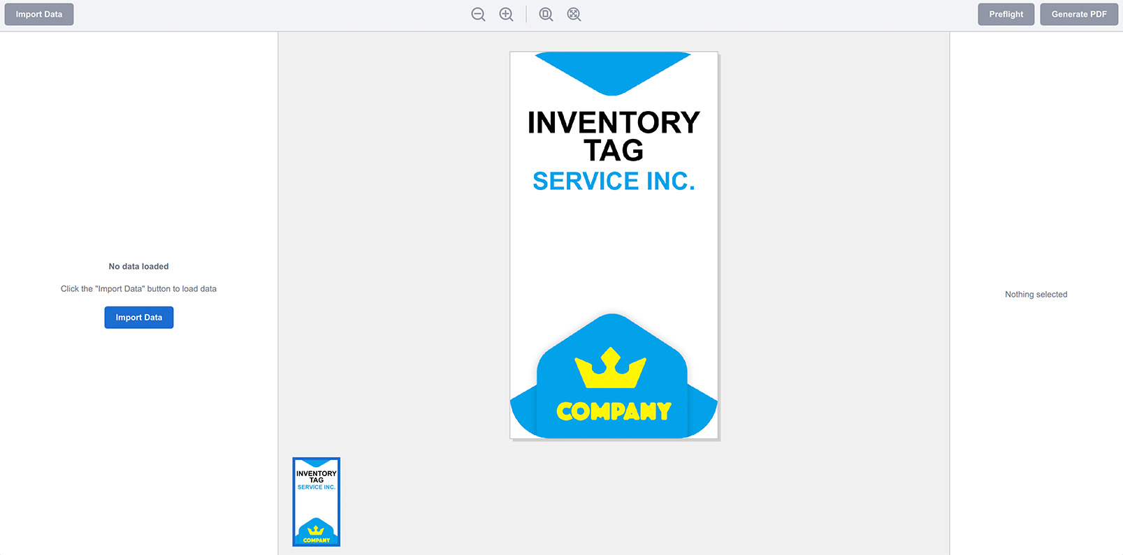 Inventory tag artwork template loaded in Ticket Wizard