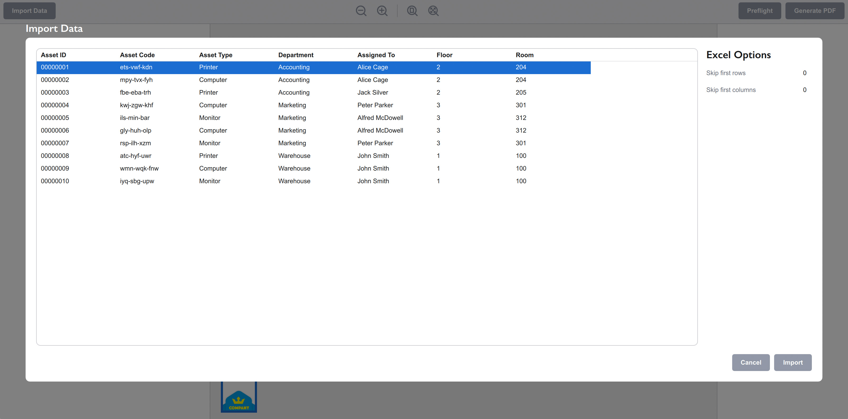 Making Asset Tags from PDF and Excel files