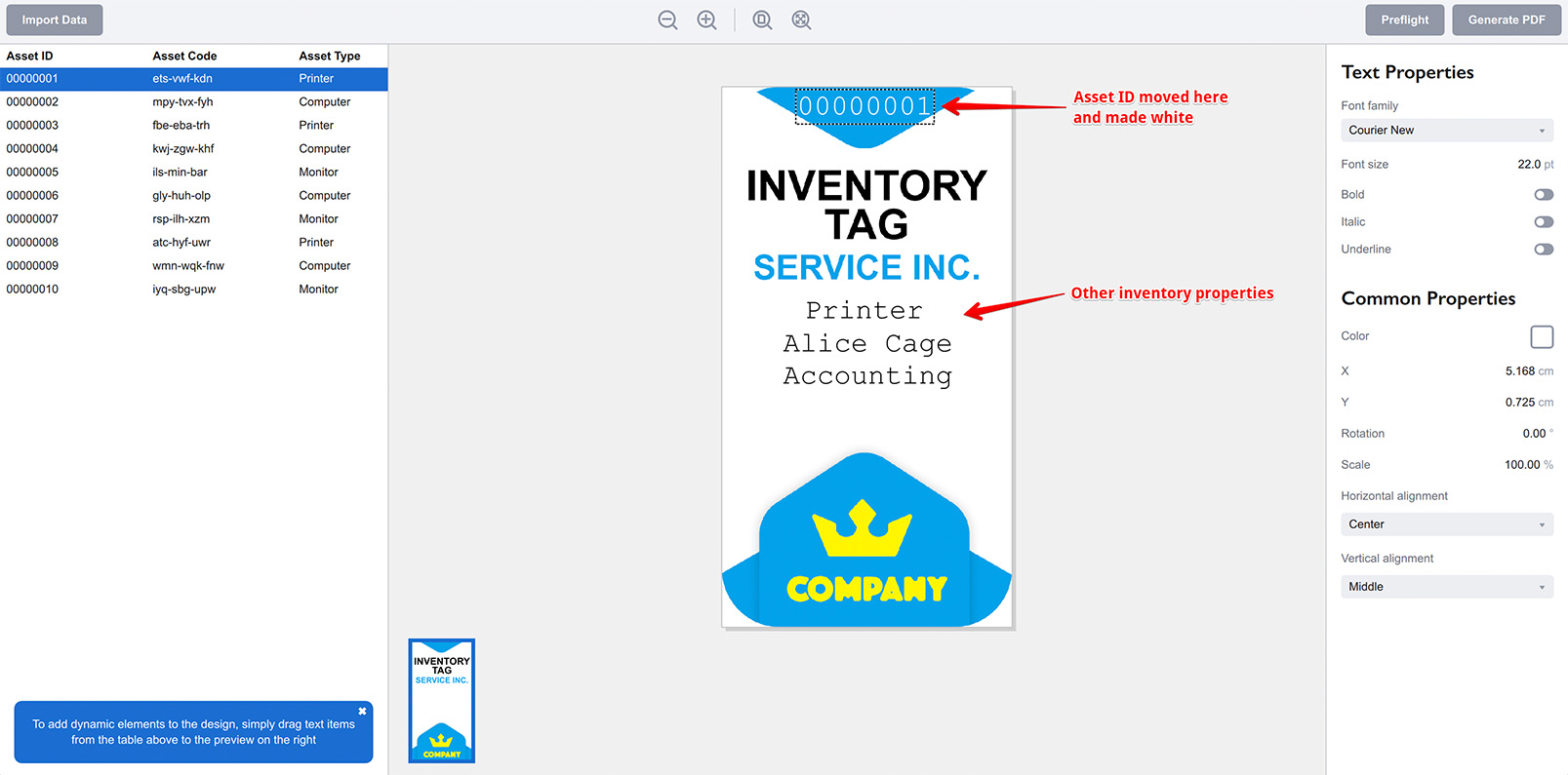 More inventory data is added to the template