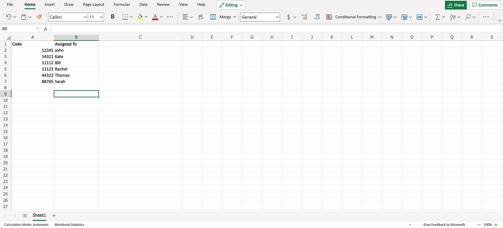 Sample spreadsheet for filling the PDF template