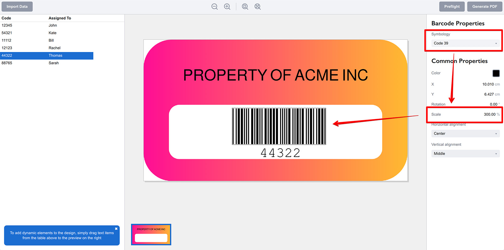 Text and barcode reflecting the same data in Ticket Wizard