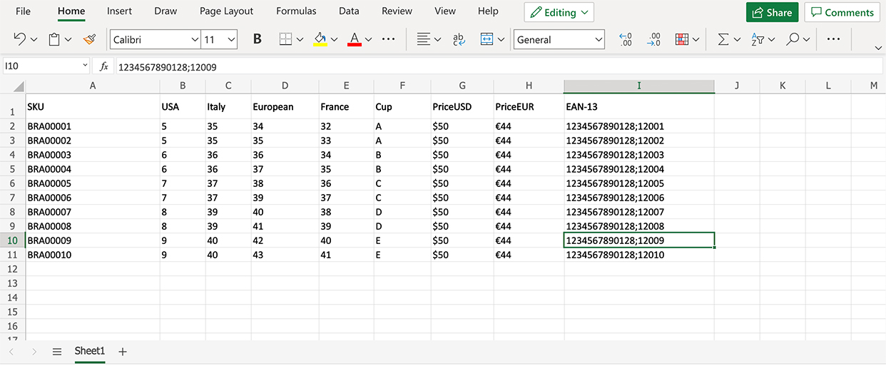 Pricing data to use for price tags in Excel