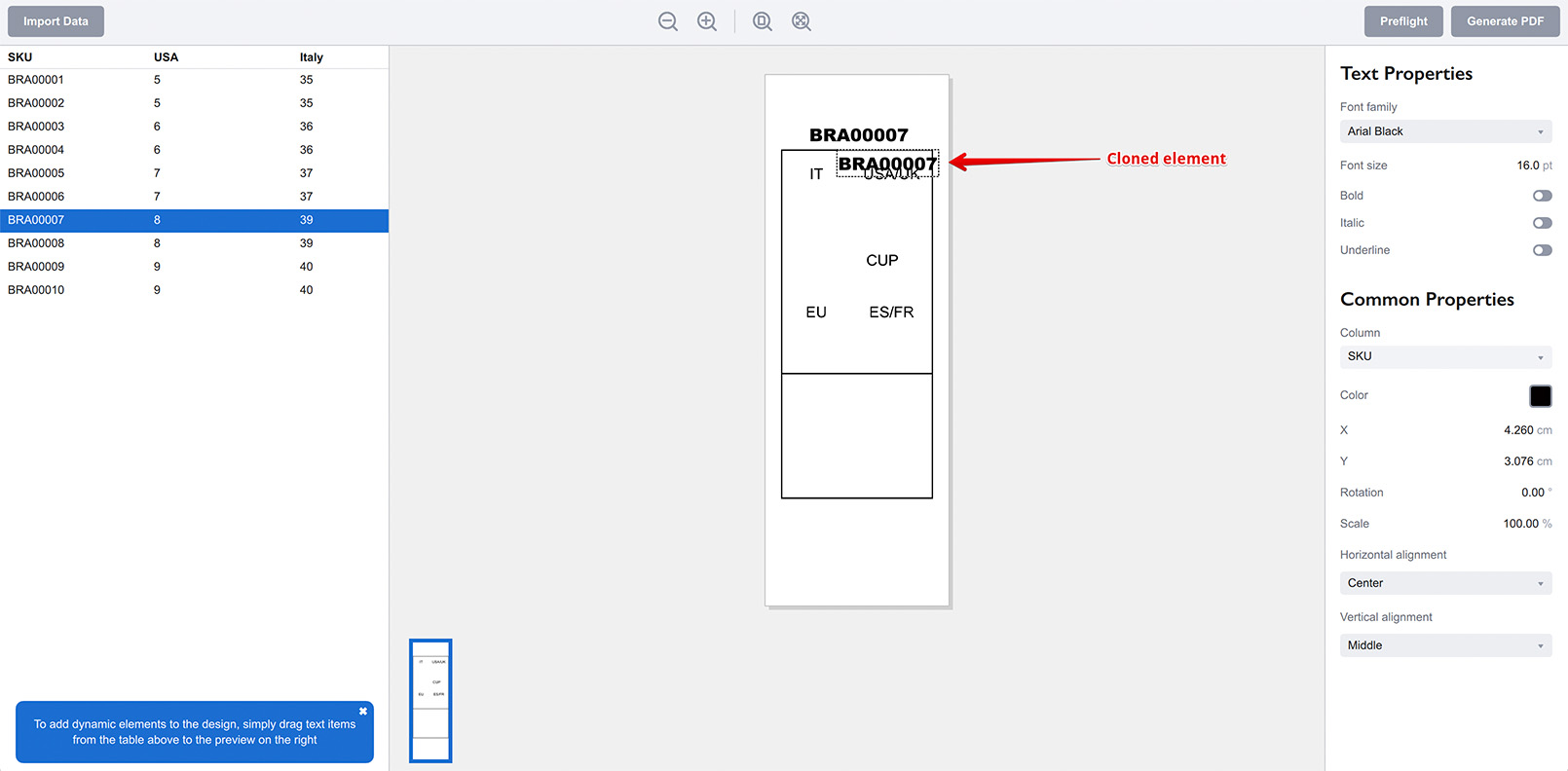 Cloning the SKU element using copy and paste