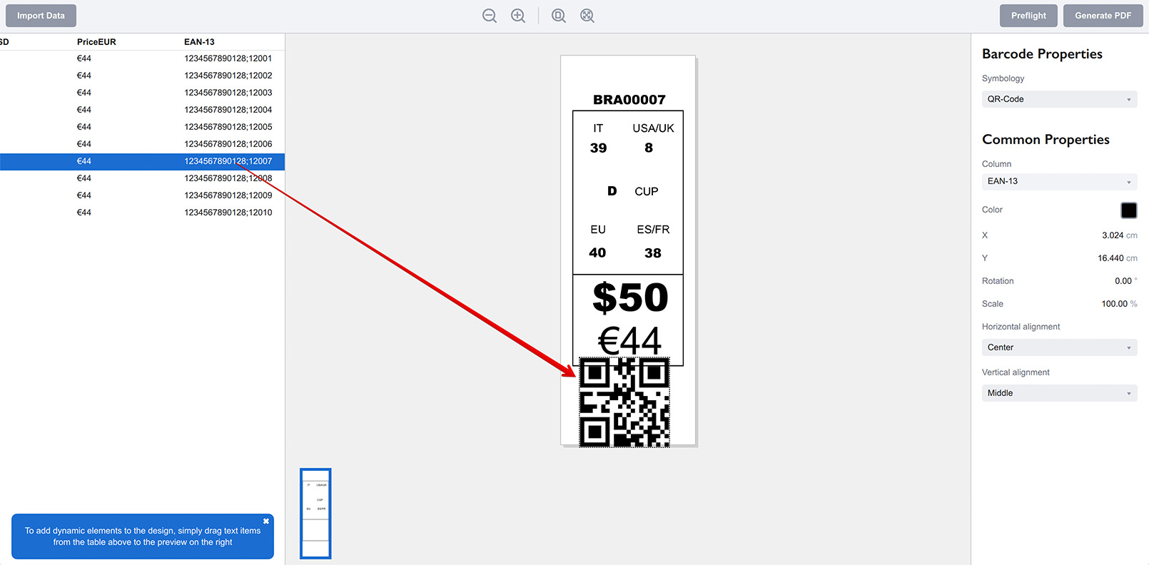 QR code is added to the price tag