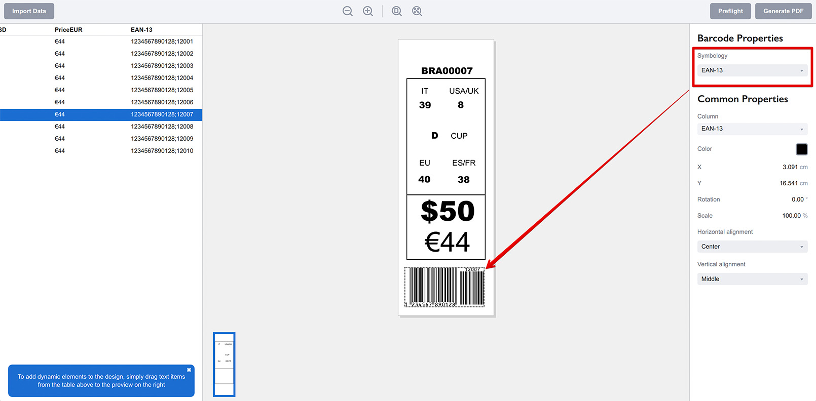 QR code is changed to EAN-13 in the price tag